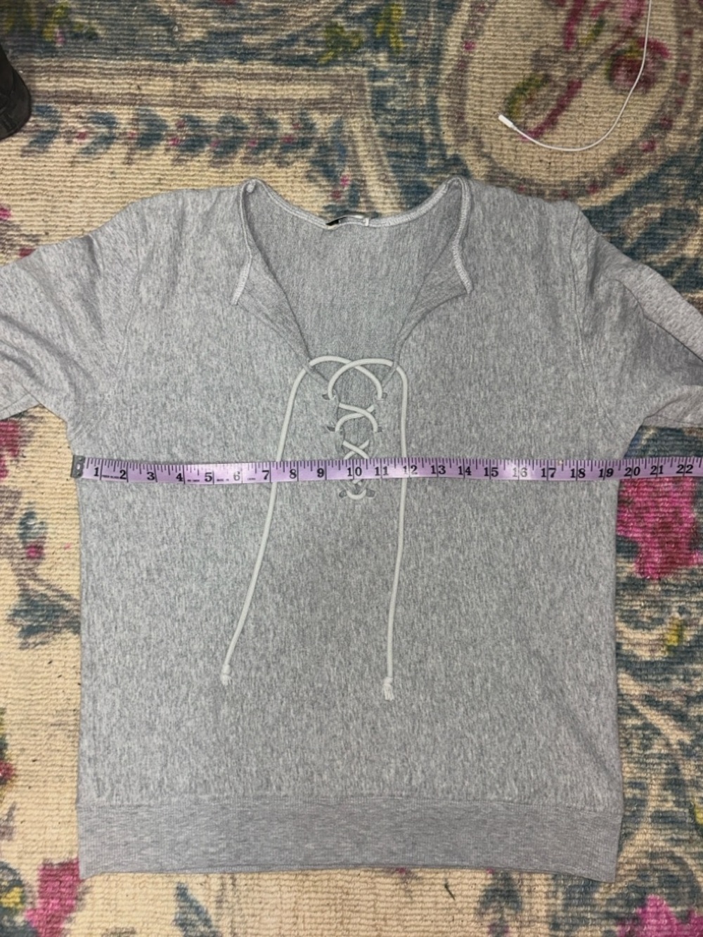 Saint Laurent Paris Gray Lace-Up V-Neck Sweatshirt - Picture 5 of 6